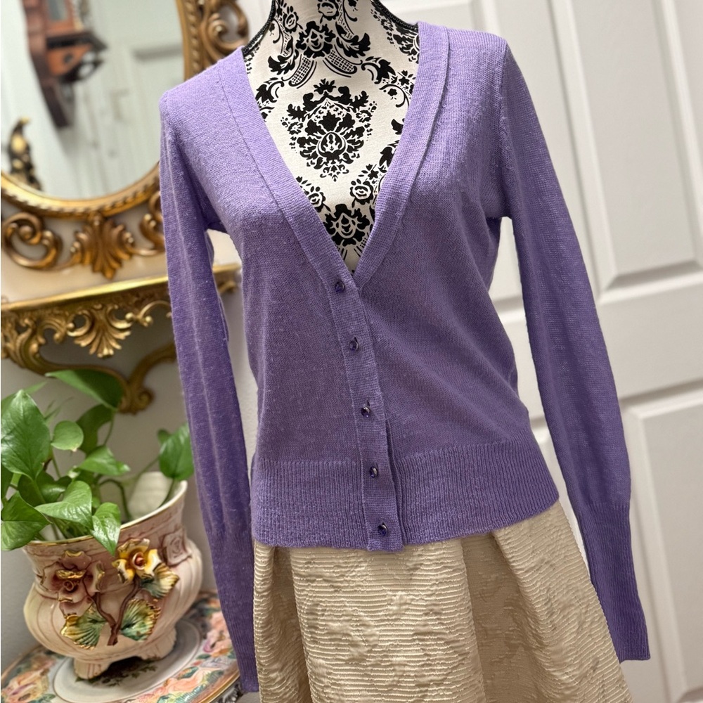 J. Crew Purple V-Neck Button-Up Cardigan